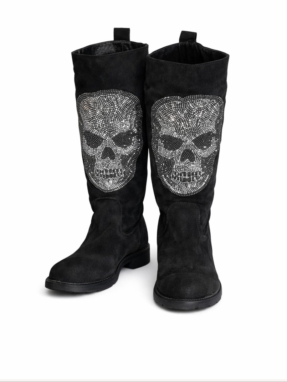 Vero Cuoio Silver Stud Skull Pattern Black Suede Boots Size 36
